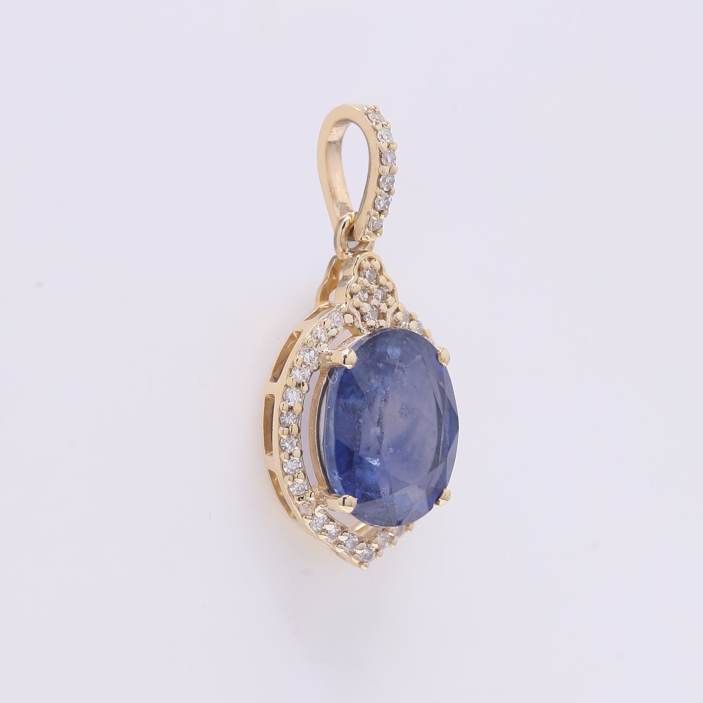 2.78 Ct Oval Mixed Cut Natural Sapphire 14K Gold Pendant