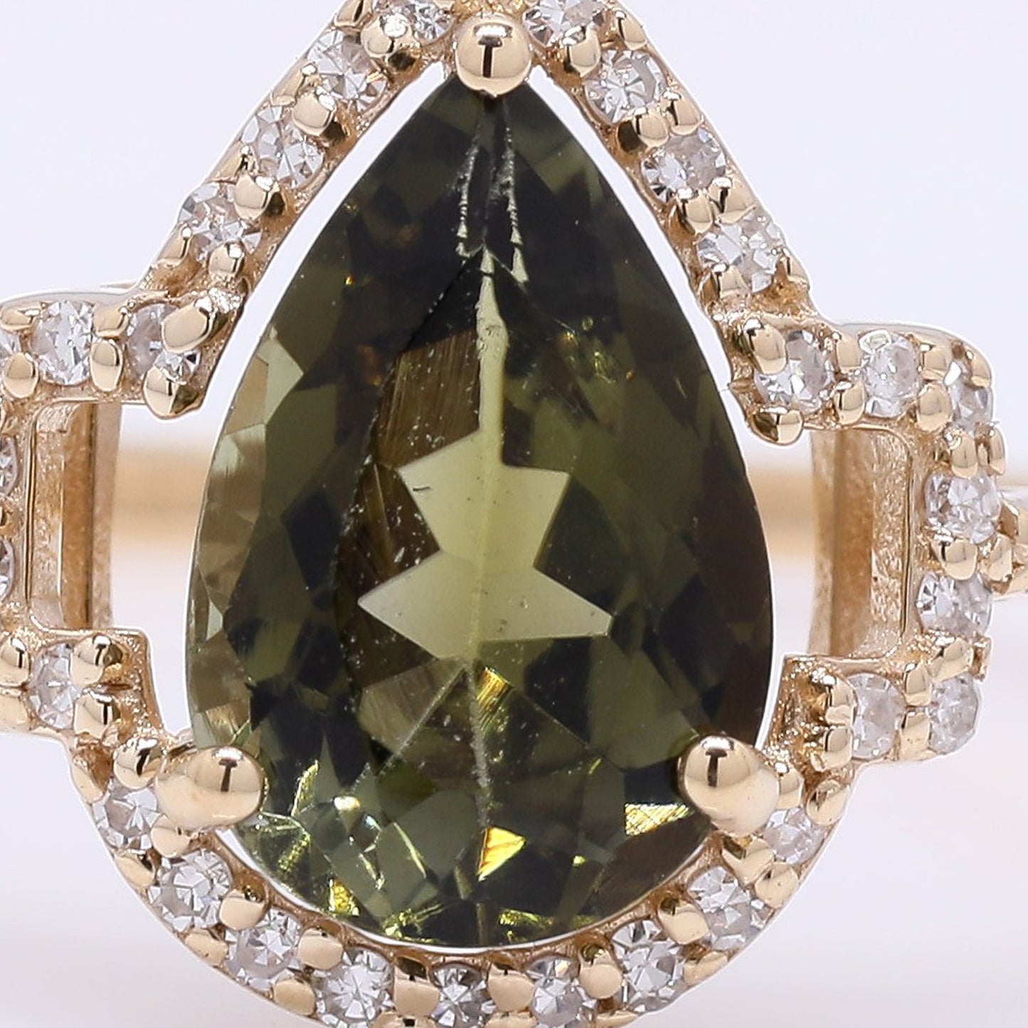 1.33 Ct Pear Mixed Cut Natural Green Tourmaline 14K Gold Ring
