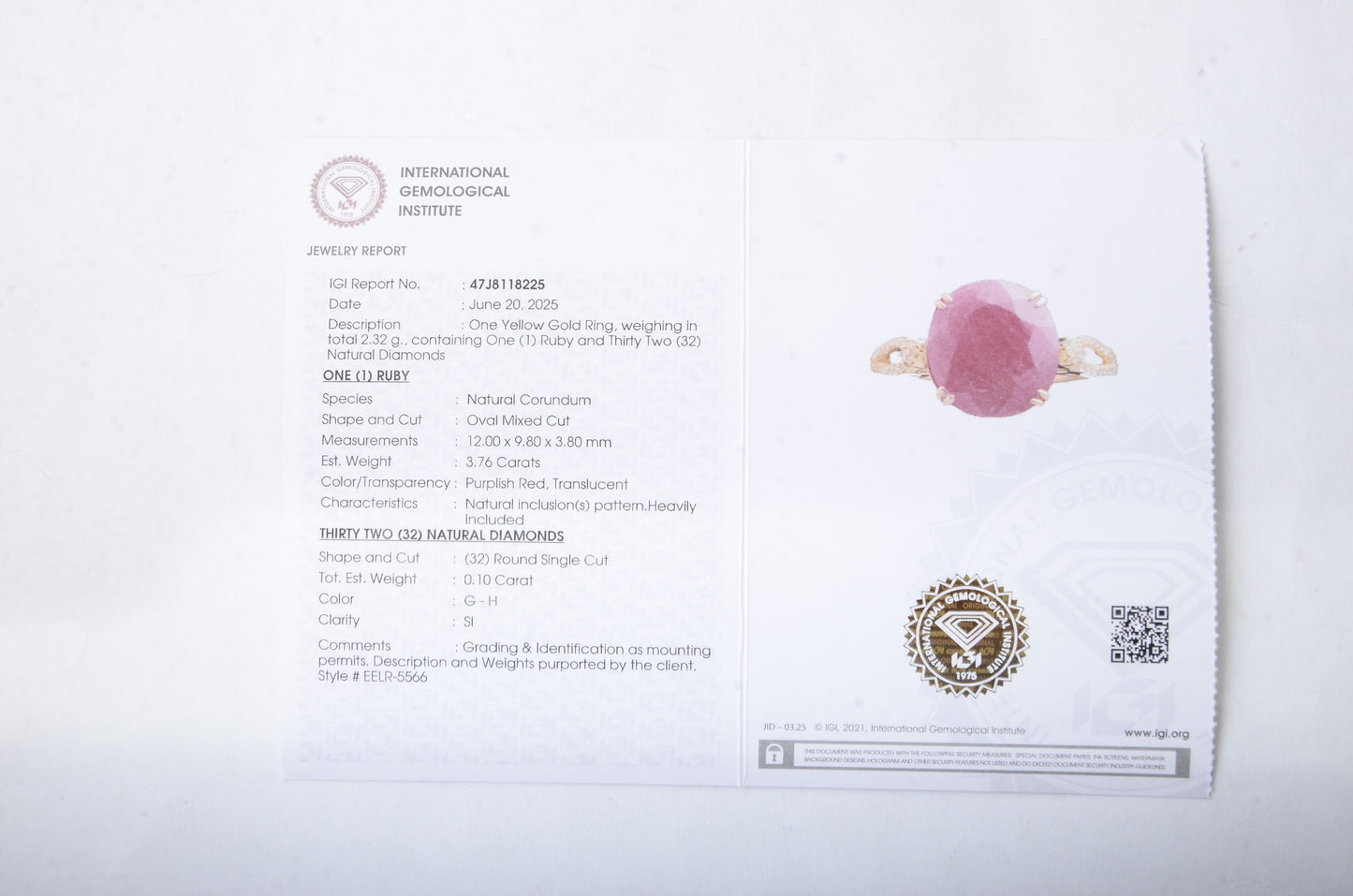 3.86 Ct Oval Mixed Cut Natural Corundum Ruby 14K Gold Ring
