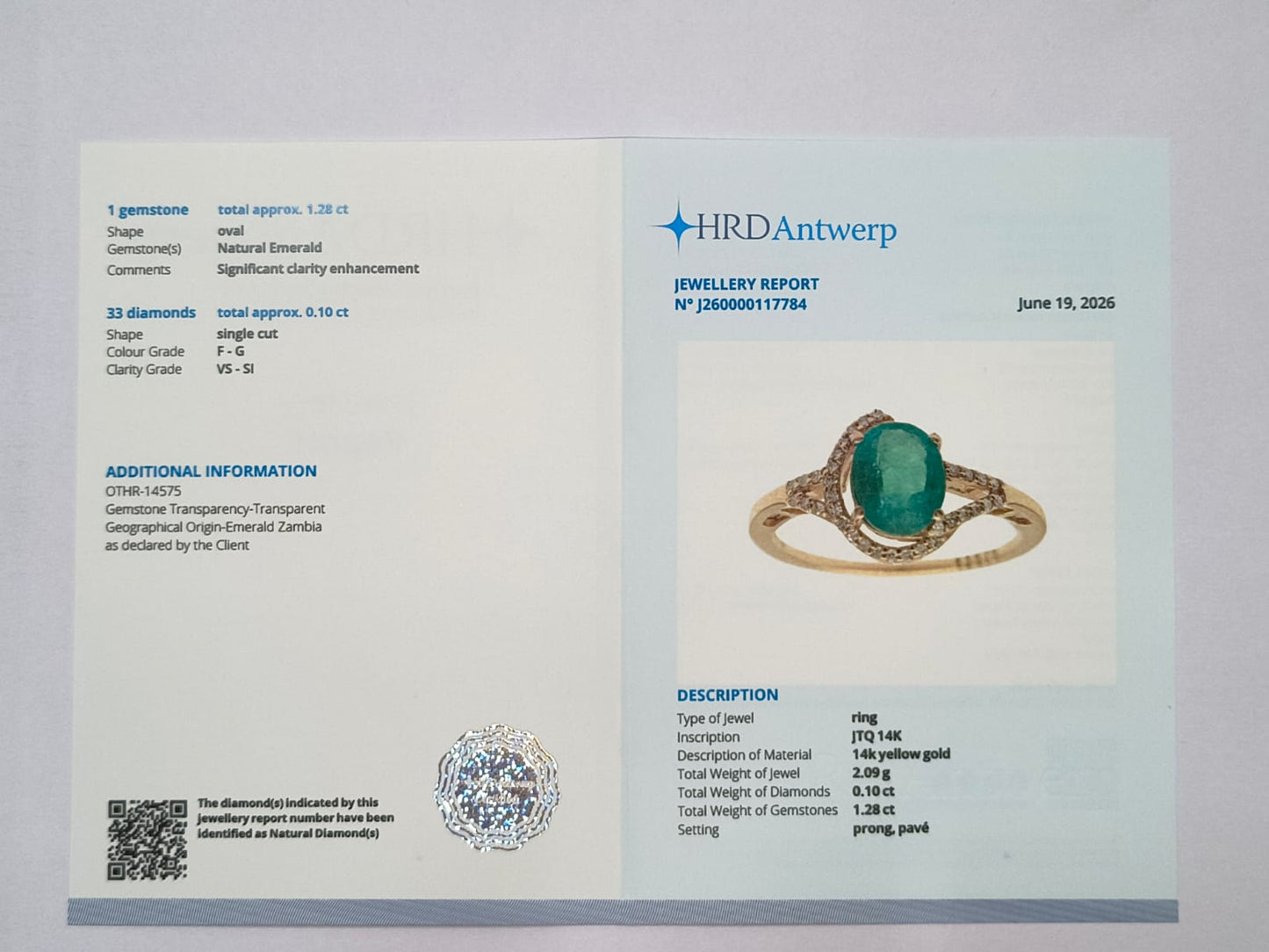 1.38 Ct Oval Natural Emerald 14K Gold Ring