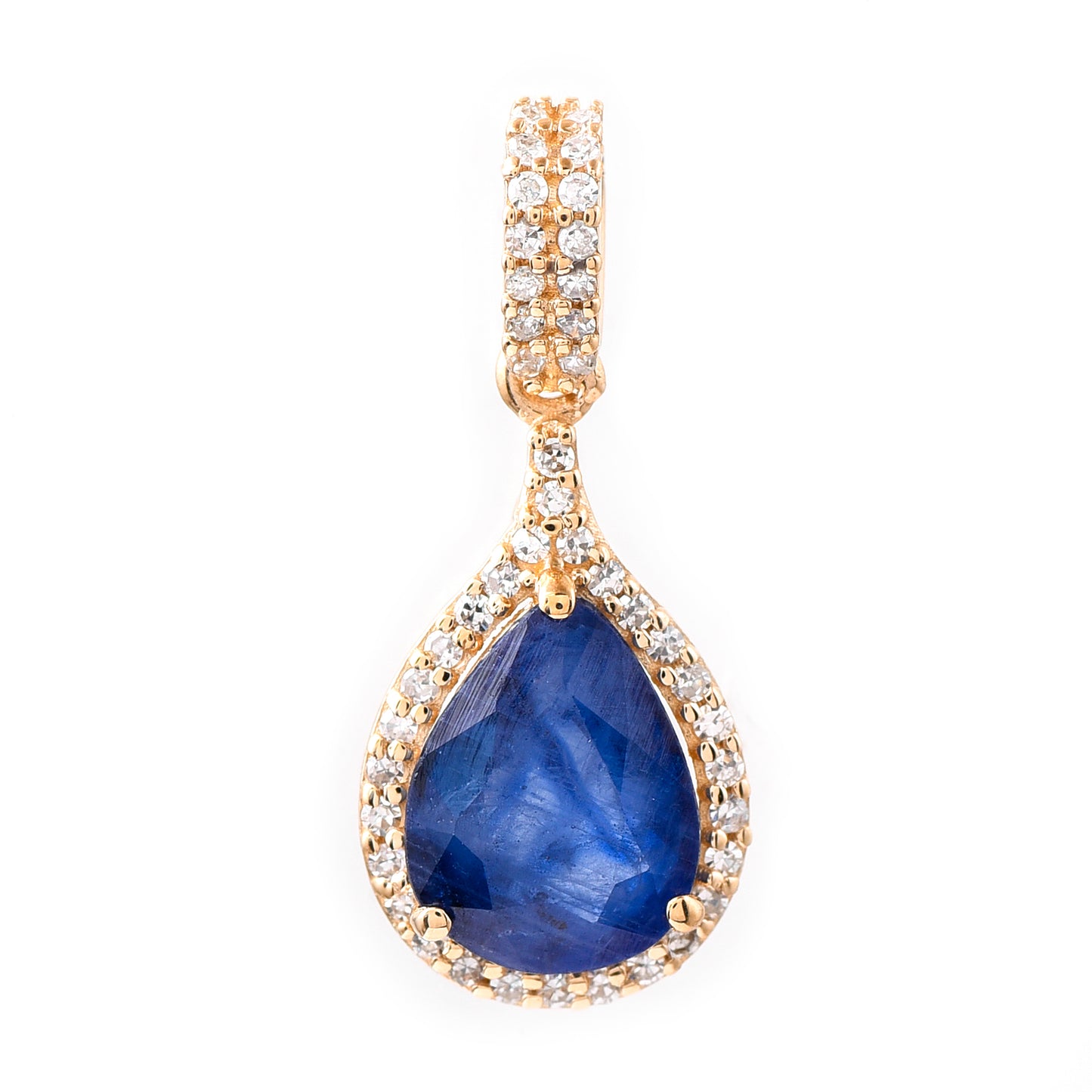 1.79 Ct Pear Mixed Cut Natural Sapphire 14K Gold Pendant