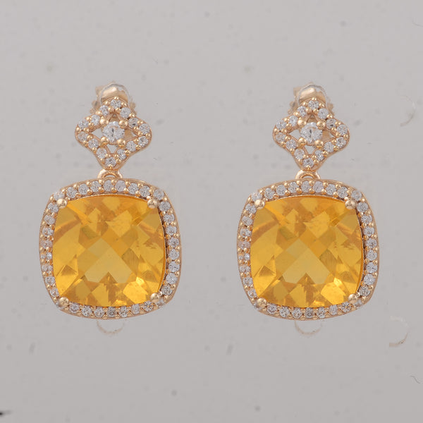 4.47 Ct Cushion B.R Fire Opal 9K Gold Earrings
