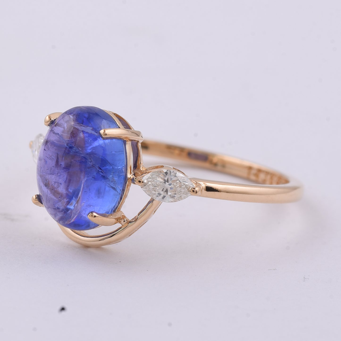 2.98 Ct Oval Cabochon Cut Natural Tanzanite 14K Gold Ring