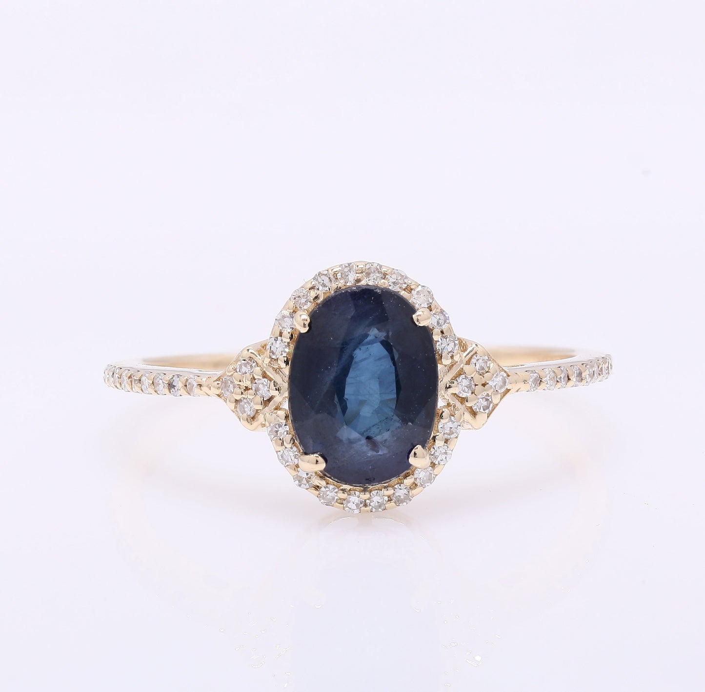 1.70 Ct Oval Mixed Cut Natural Sapphire 14K Gold Ring