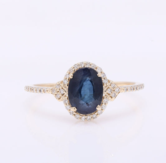 1.70 Ct Oval Mixed Cut Natural Sapphire 14K Gold Ring