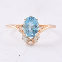 1.14 Ct Oval Natural Aquamarine 14K Gold Ring