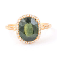 3.84 Ct Cushion Mixed Cut Natural Green Sapphire 14K Gold Ring