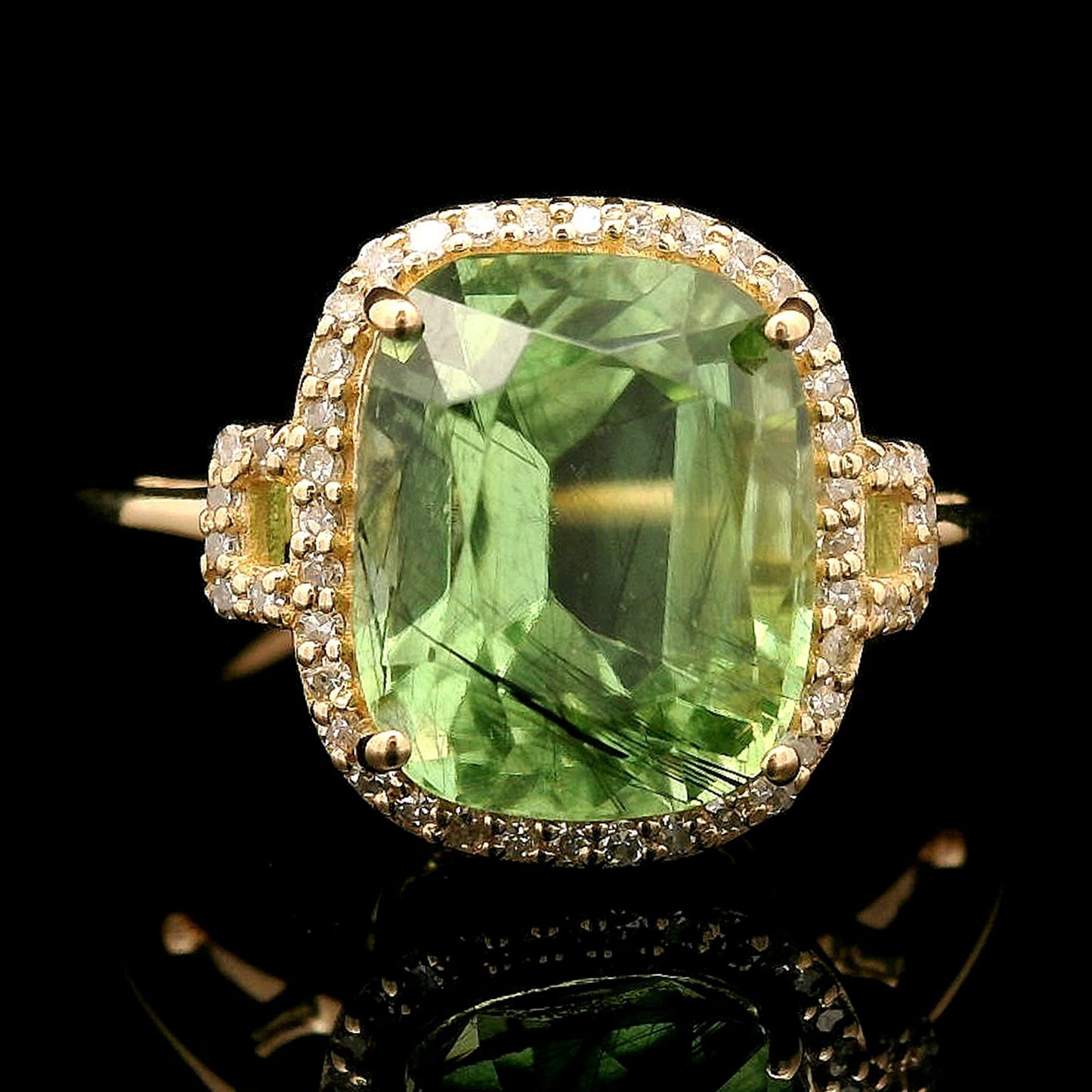 5.15 Ct Cushion Mixed Cut Natural Peridot 14K Gold Ring