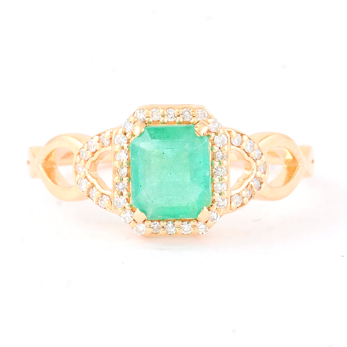1.05 Ct Octagon Step Cut Natural Emerald 14K Gold Ring