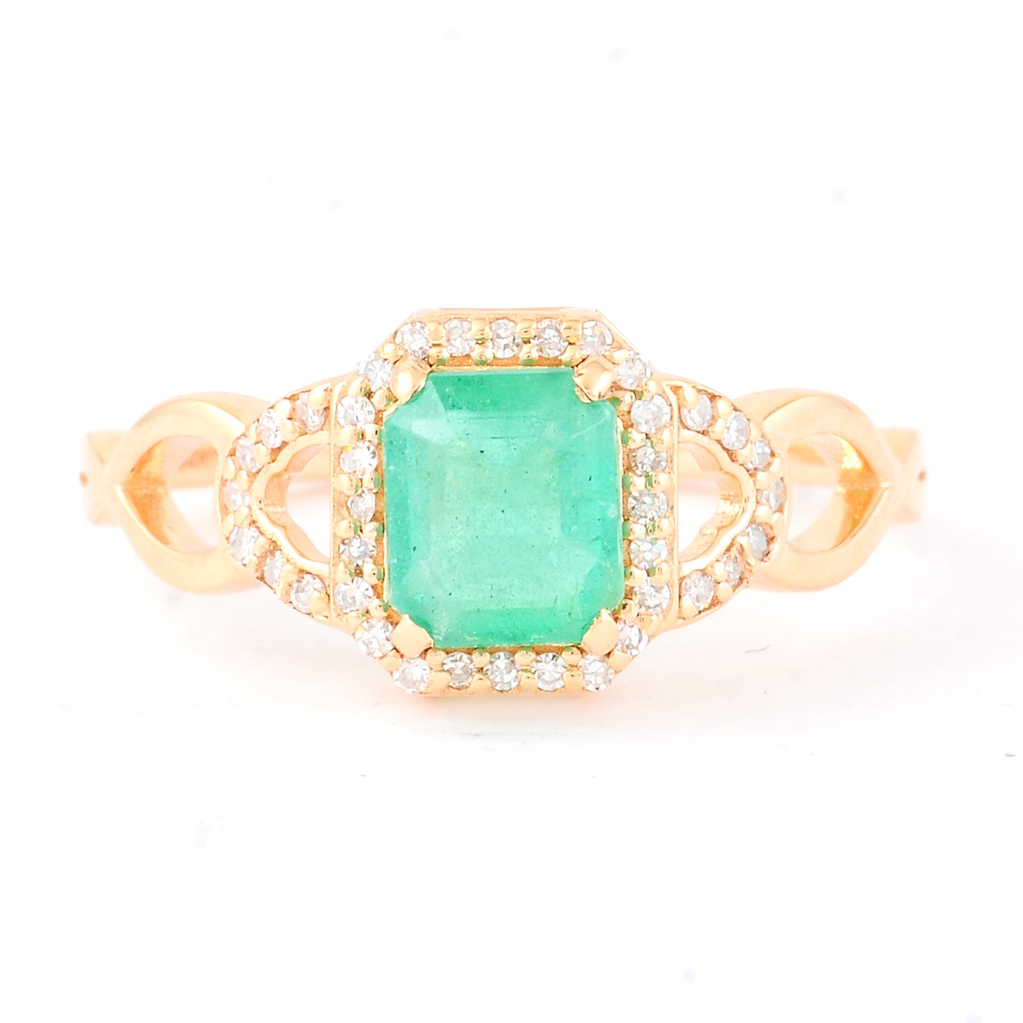 1.05 Ct Octagon Step Cut Natural Emerald 14K Gold Ring