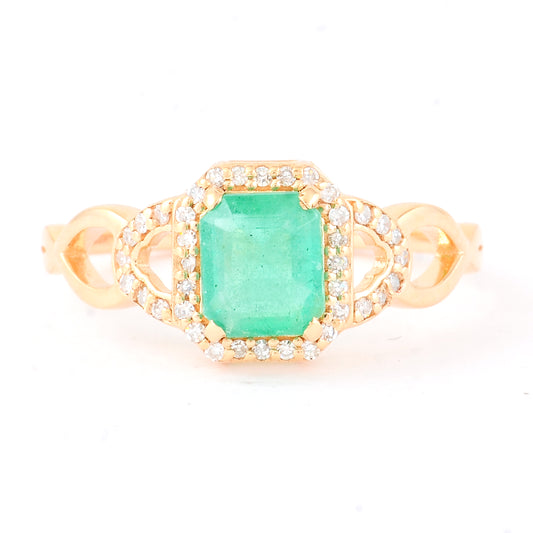 1.05 Ct Octagon Step Cut Natural Emerald 14K Gold Ring