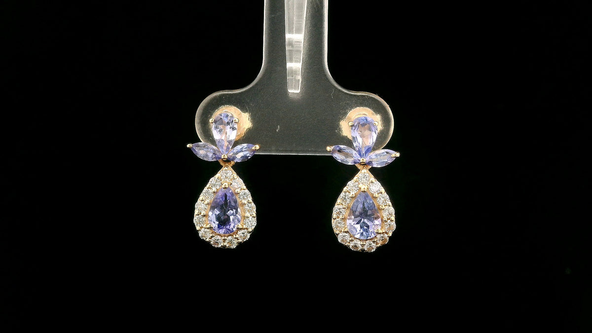 1.93 Ct Pear Tanzanite 14K Gold Earrings