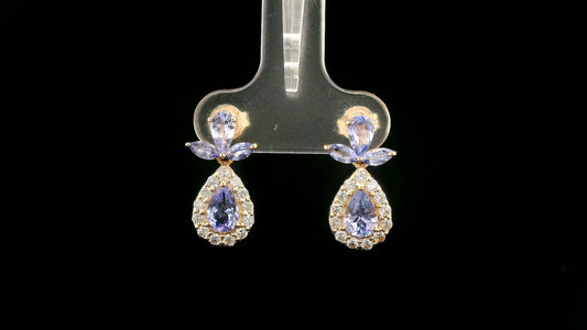 1.93 Ct Pear Tanzanite 14K Gold Earrings