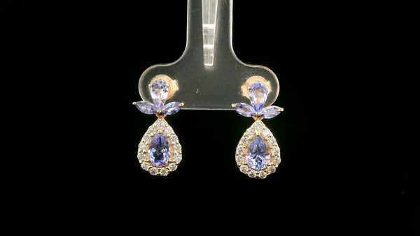 1.93 Ct Pear Tanzanite 14K Gold Earrings