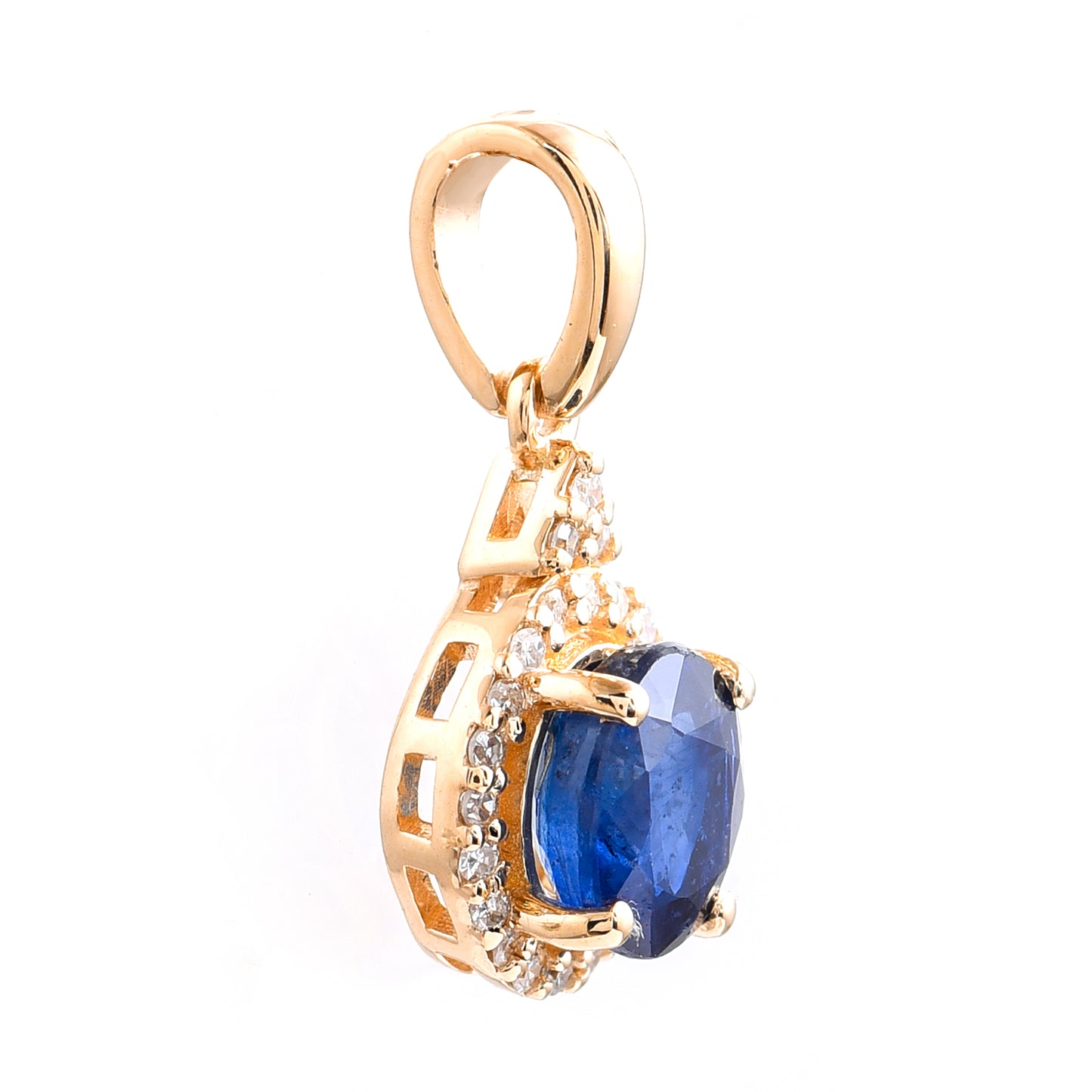 1.13 Ct Oval Mixed Cut Natural Sapphire 14K Gold Pendant