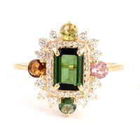 2.08 Ct Octagon Multi Tourmaline 14K Gold Ring