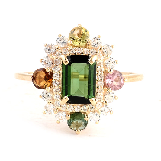 2.08 Ct Octagon Multi Tourmaline 14K Gold Ring