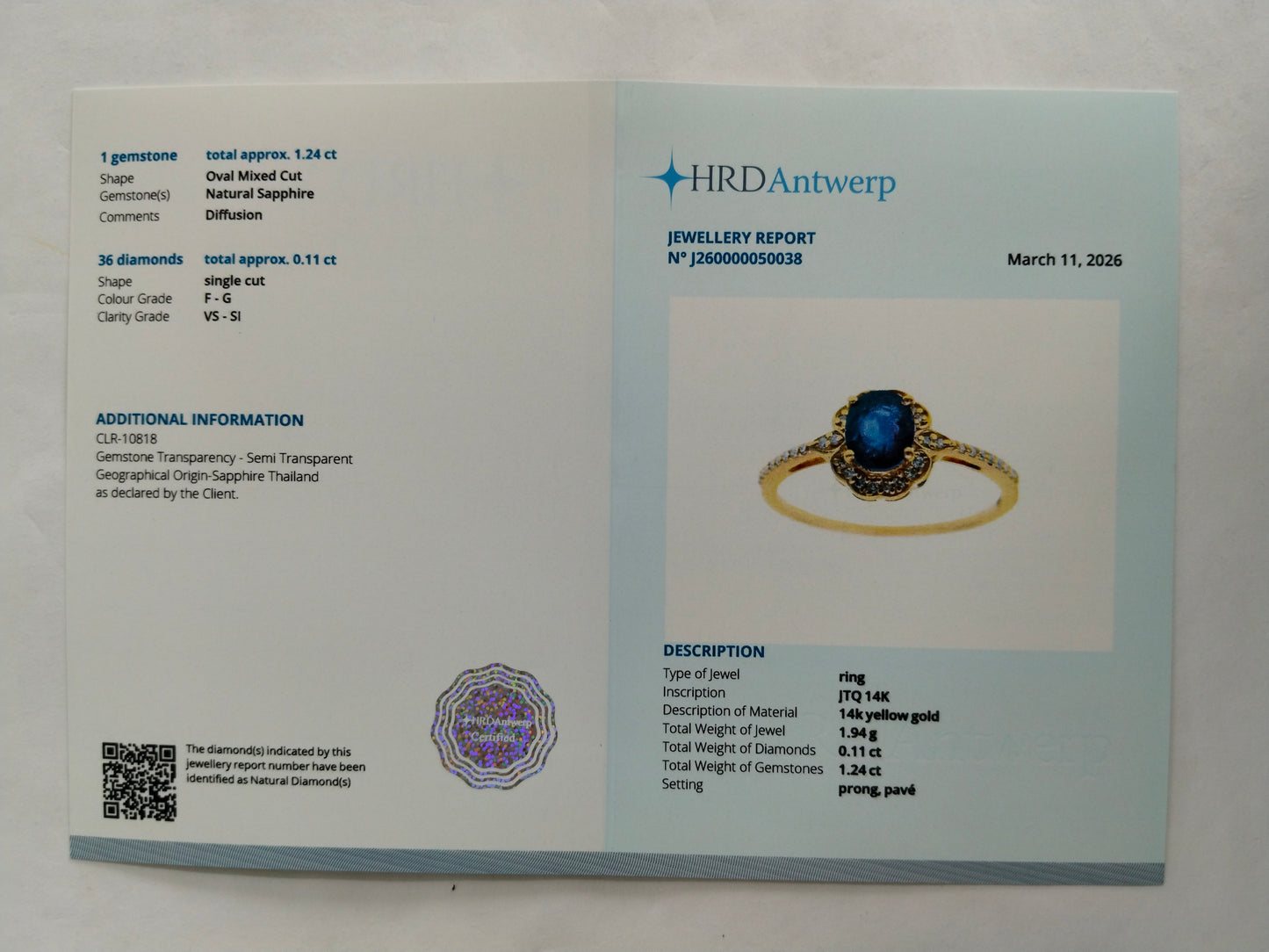 1.35 Ct Oval Mixed Cut Natural Sapphire 14K Gold Ring