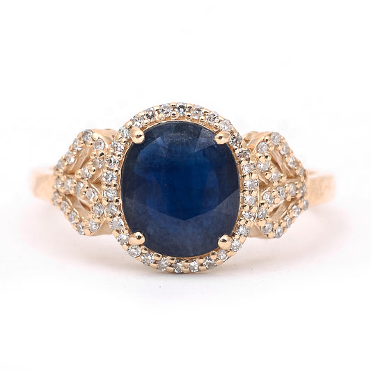 2.00 Ct Cushion Mixed Cut Natural Sapphire 14K Gold Ring
