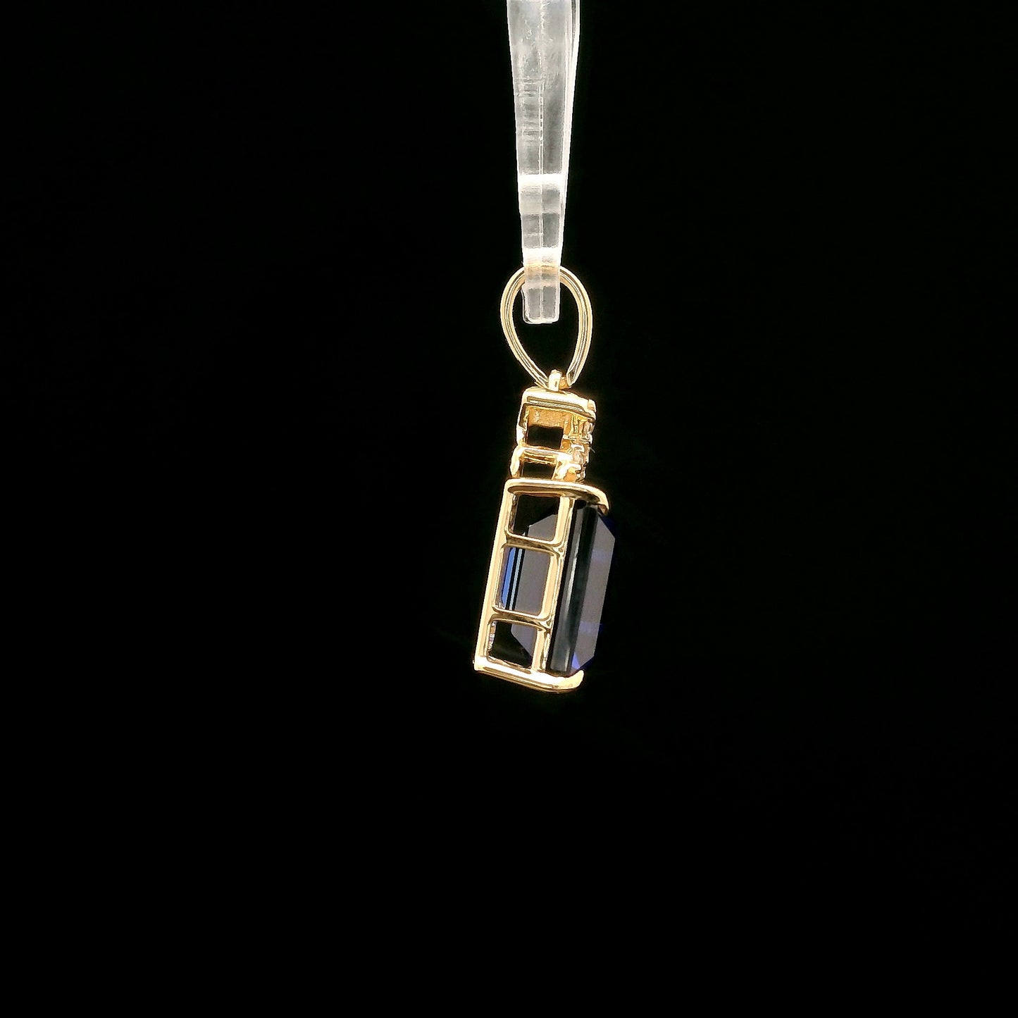 4.19 Ct Emerald Cut Lab Grown Sapphire 14K Gold Pendant