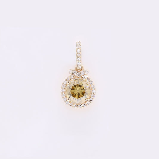 0.79 Ct Round Yellow Diamond 14K Gold Pendant