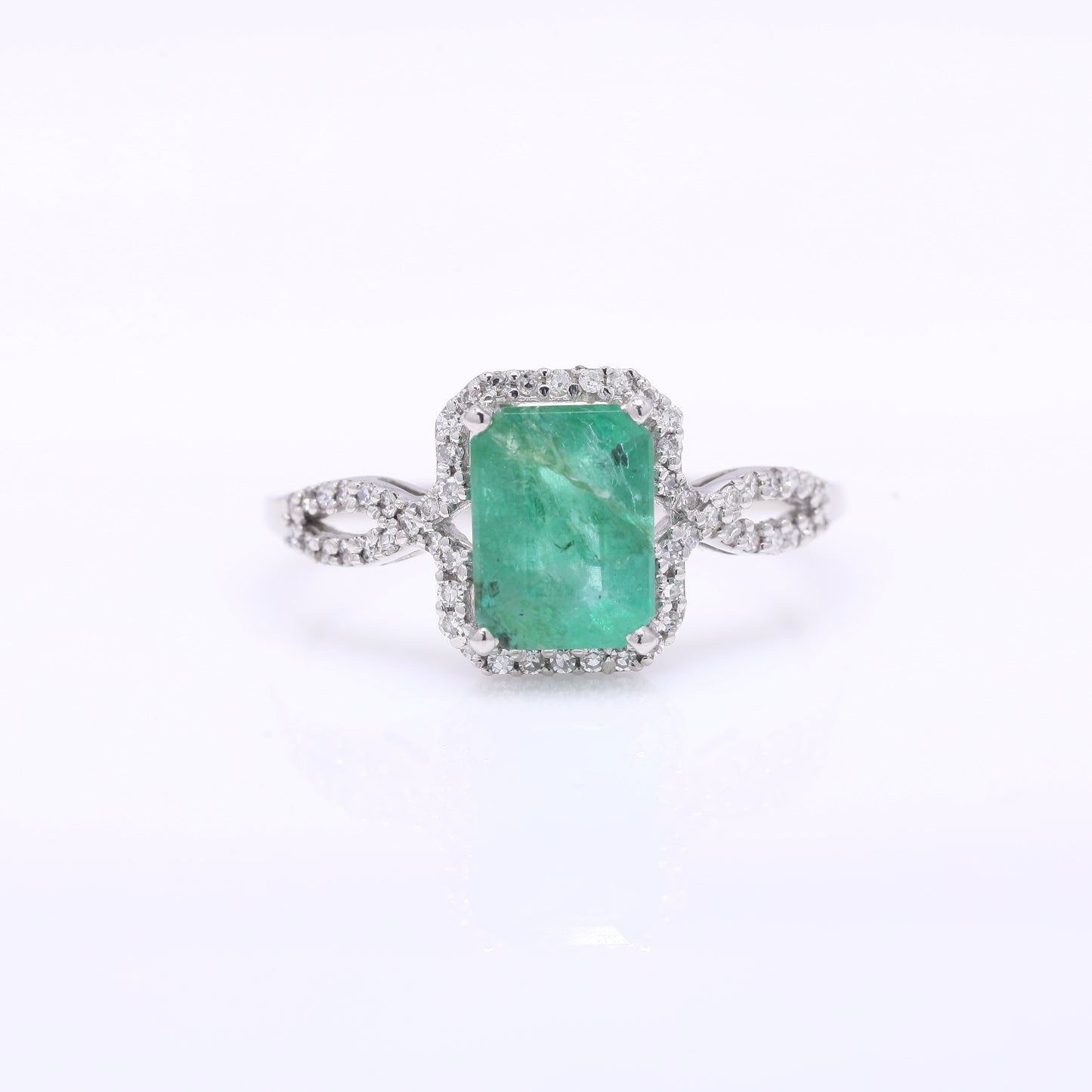 1.75 Ct Octagon Step Cut Natural Emerald 950 Platinum Ring