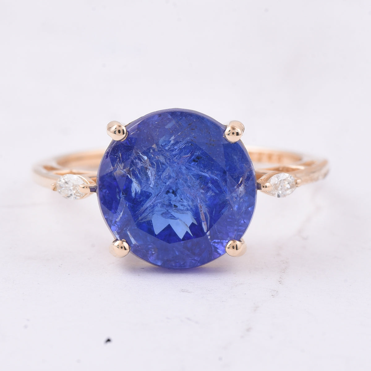 5.39 Ct Round Natural Tanzanite 14K Gold Ring