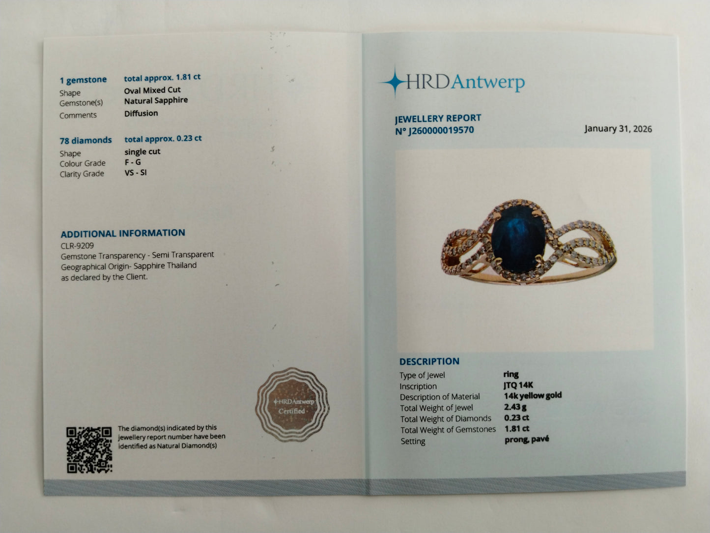 2.04 Ct Oval Mixed Cut Natural Sapphire 14K Gold Ring