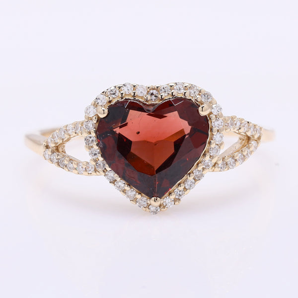 1.75 Ct Heart Mixed Cut Natural Garnet 14K Gold Ring