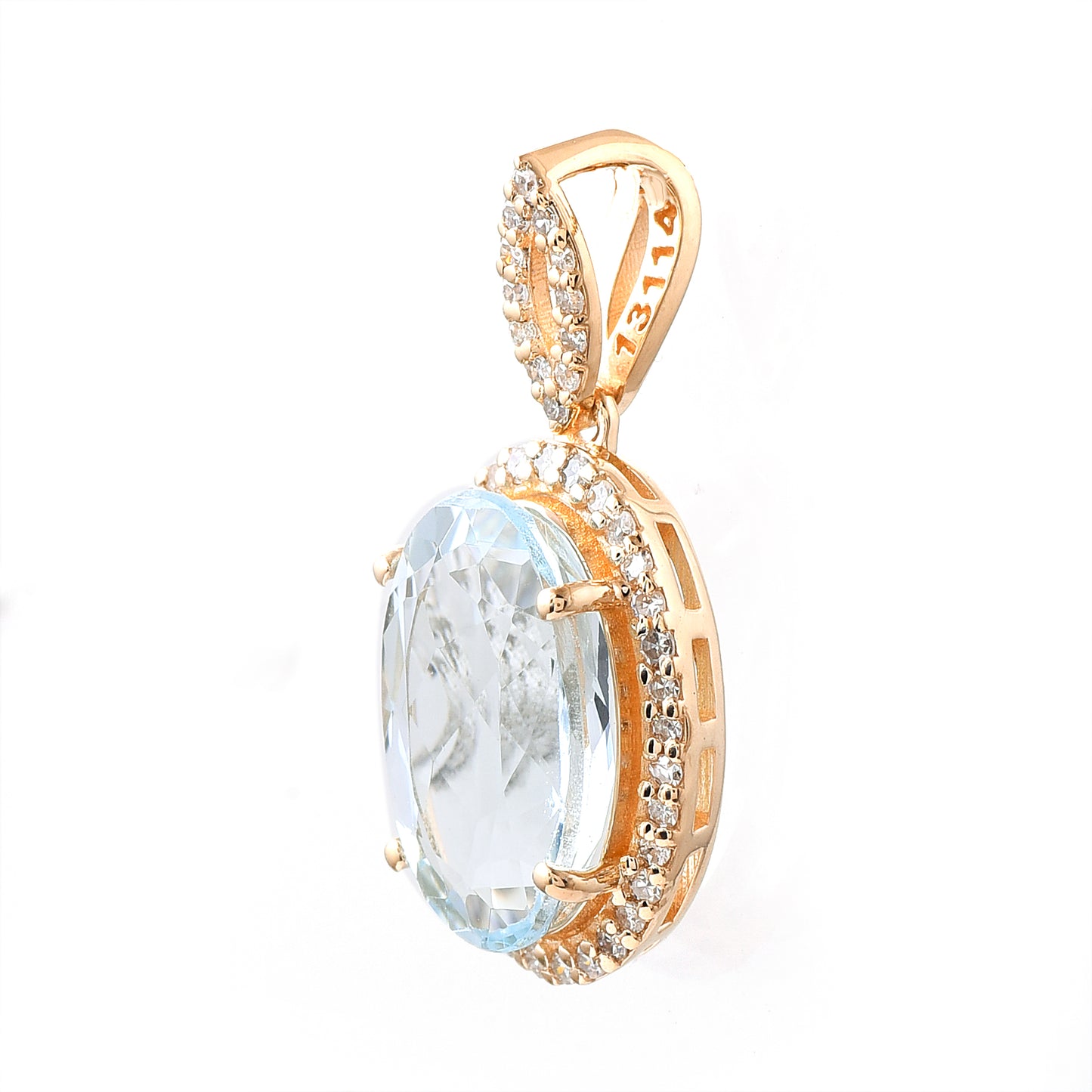 2.29 Ct Oval Mixed Cut Natural Aquamarine 14K Gold Pendant