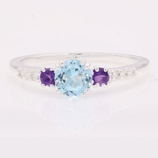 1.59 Ct Round Blue Topaz 925 Silver Ring