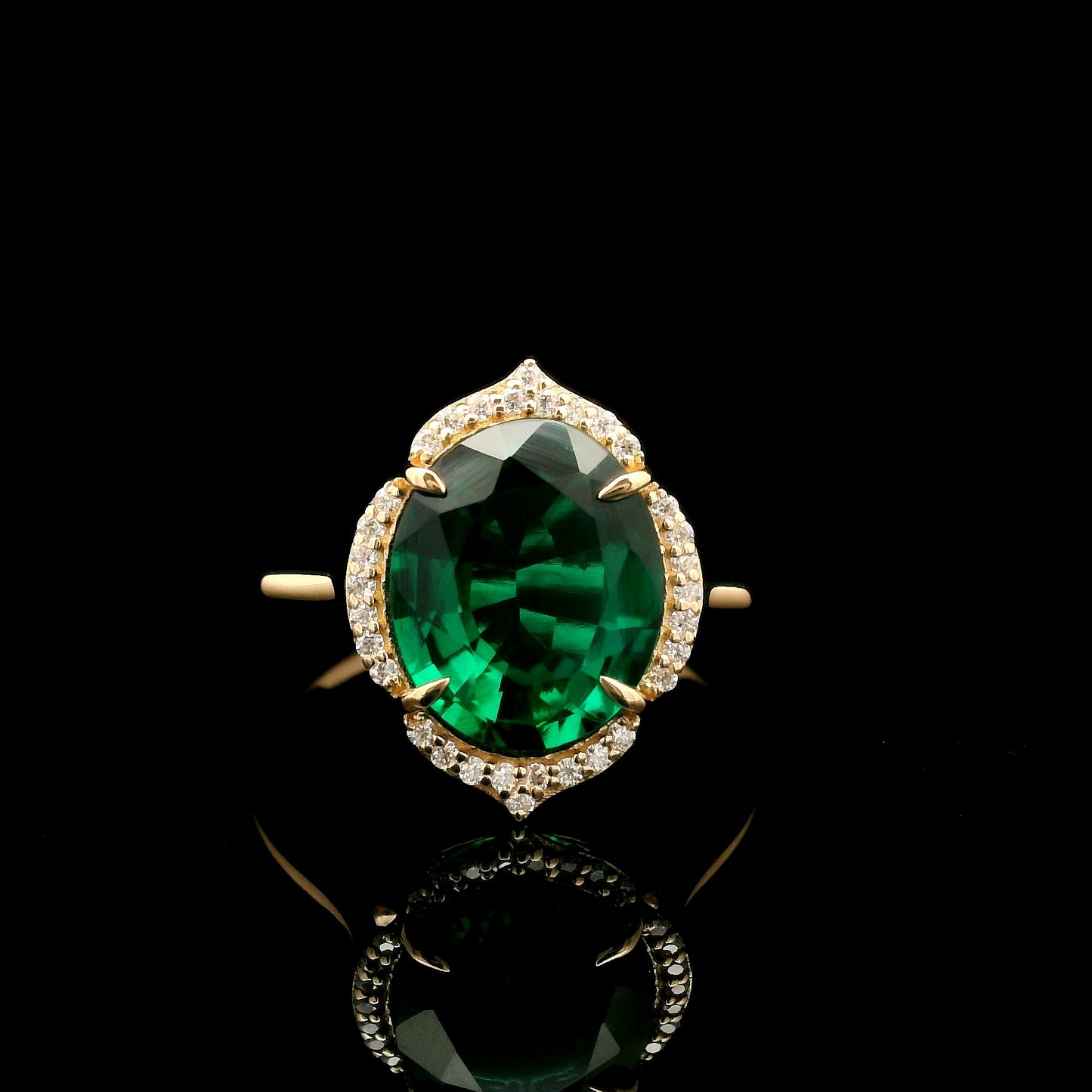2.87 Ct Oval Mixed Cut Lab Grown Emerald 14K Gold Ring