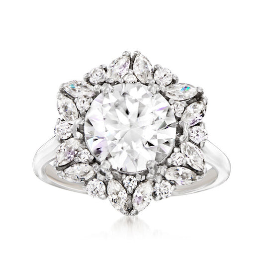 5.37 ct. t.w. Moissanite Hexagonal Ring in Sterling Silver. Size 6
