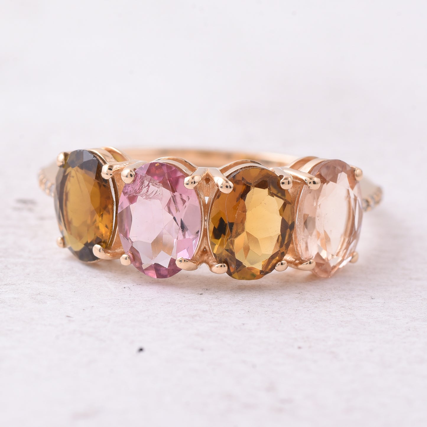 2.37 Ct Oval Mixed Cut Natural Multi-Coloured Tourmaline 14K Gold Ring