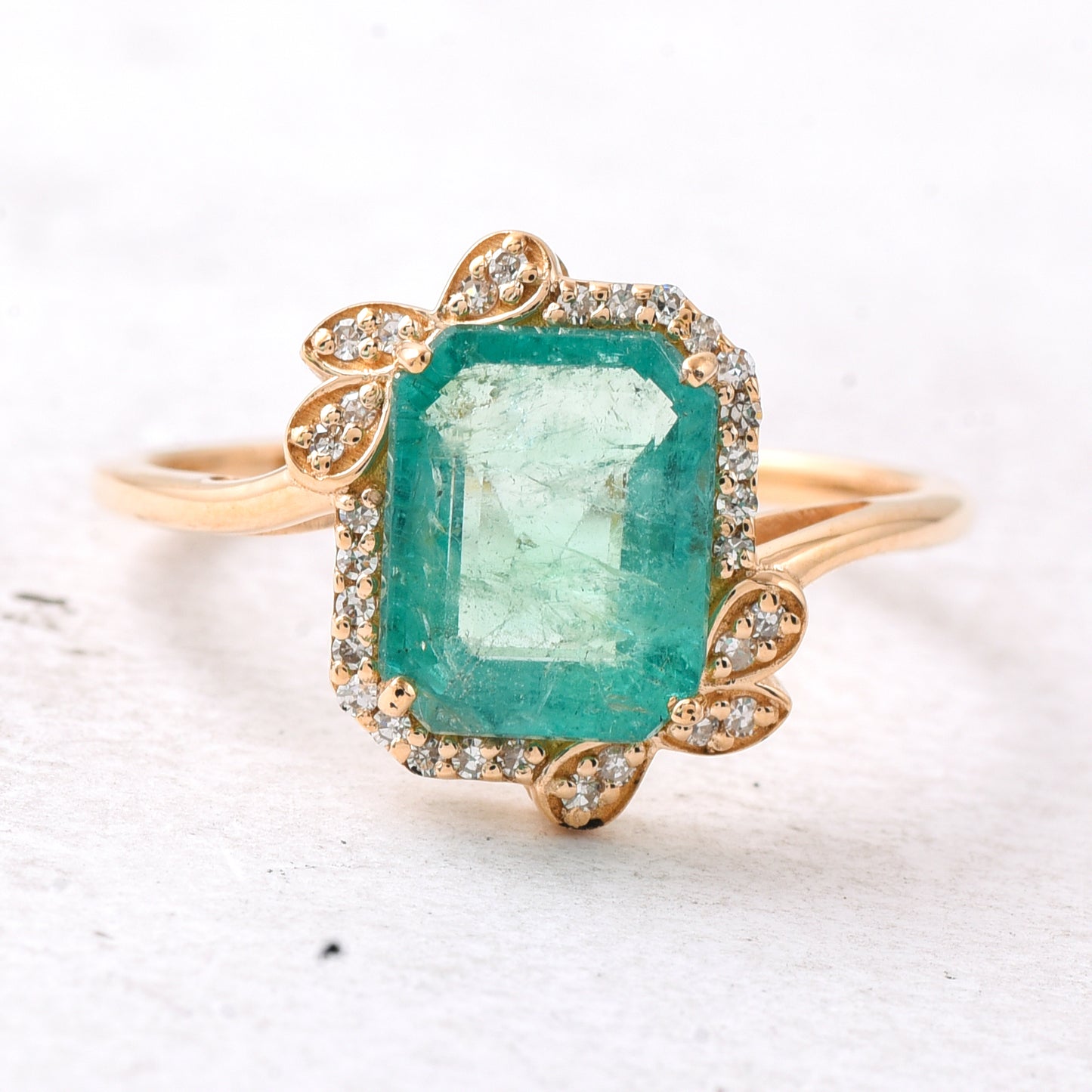 1.92 Ct Octagon Step Cut Natural Emerald 14K Gold Ring