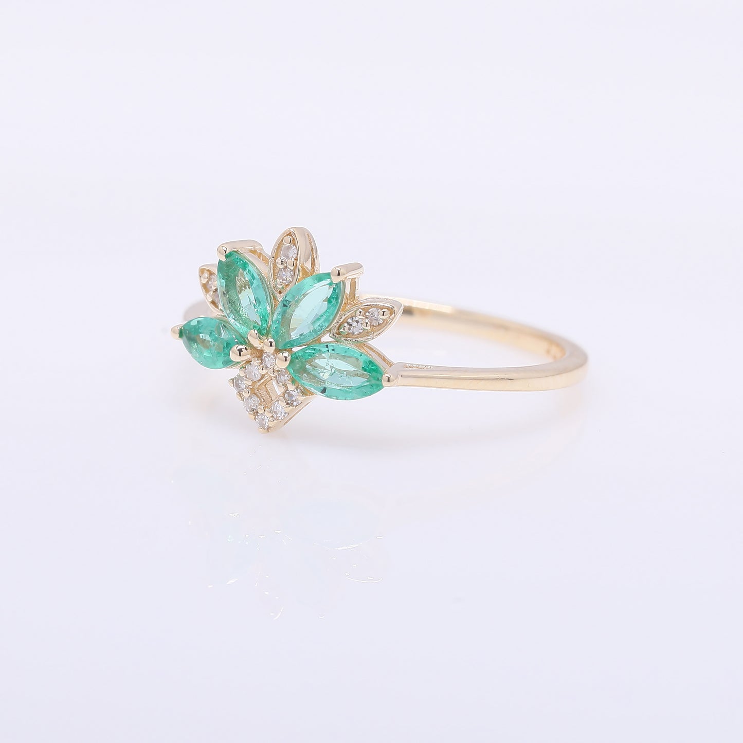 0.56 Ct Marquise Mixed Cut Natural Emerald 14K Gold Ring