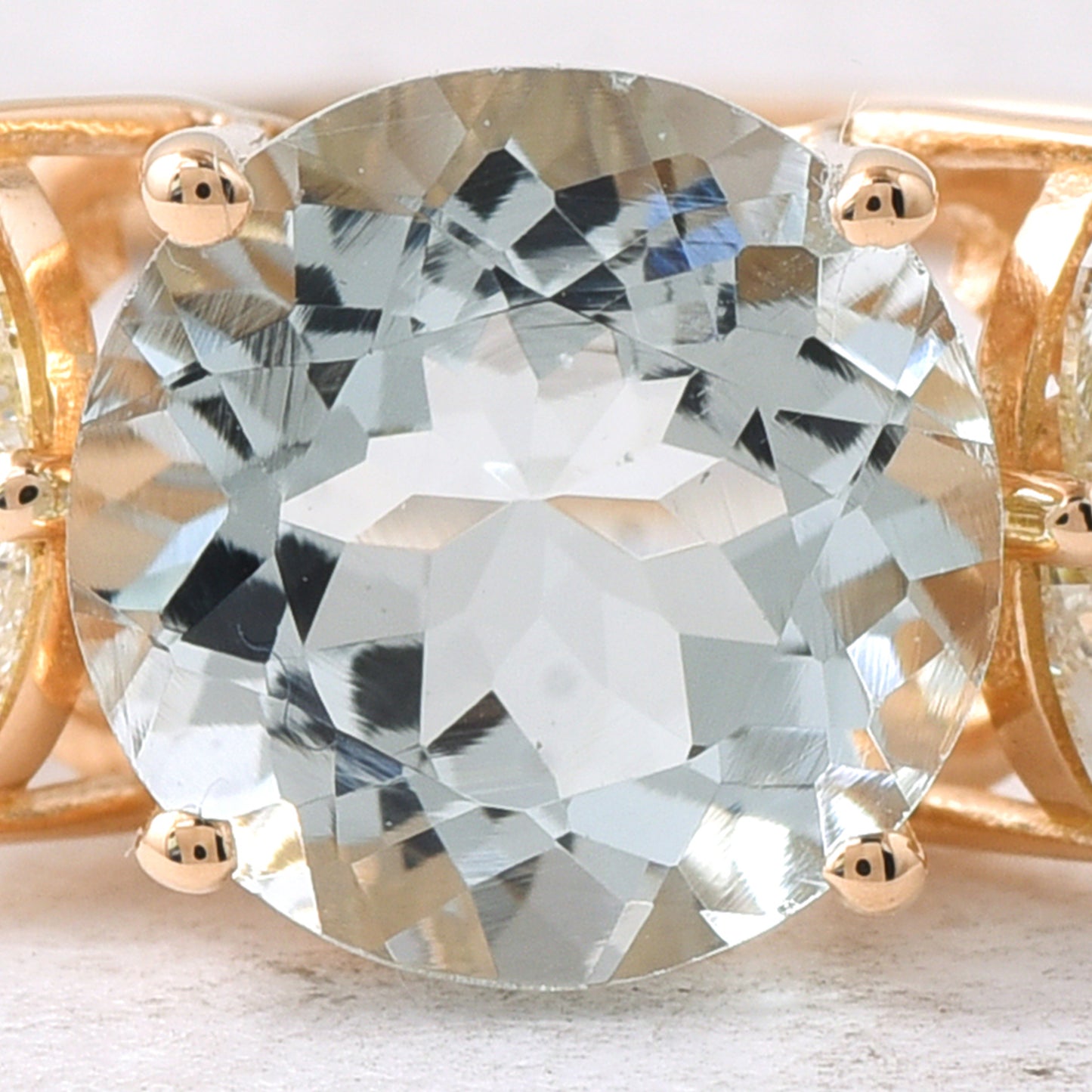 2.07 Ct Round Mixed Cut Natural Aquamarine 14K Gold Ring