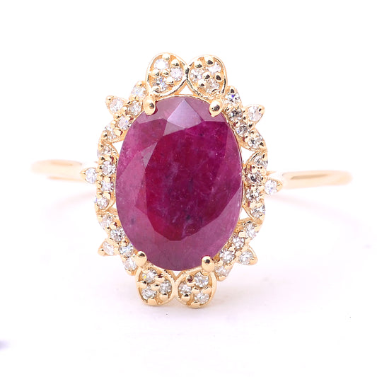 3.60 Ct Oval Mixed Cut Natural Corundum Ruby 14K Gold Ring