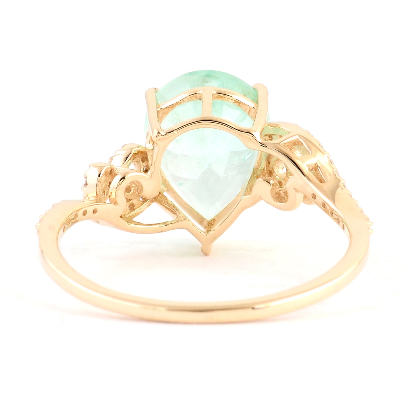 2.85 Ct Pear Mixed Cut Natural Beryl Emerald 14K Gold Ring