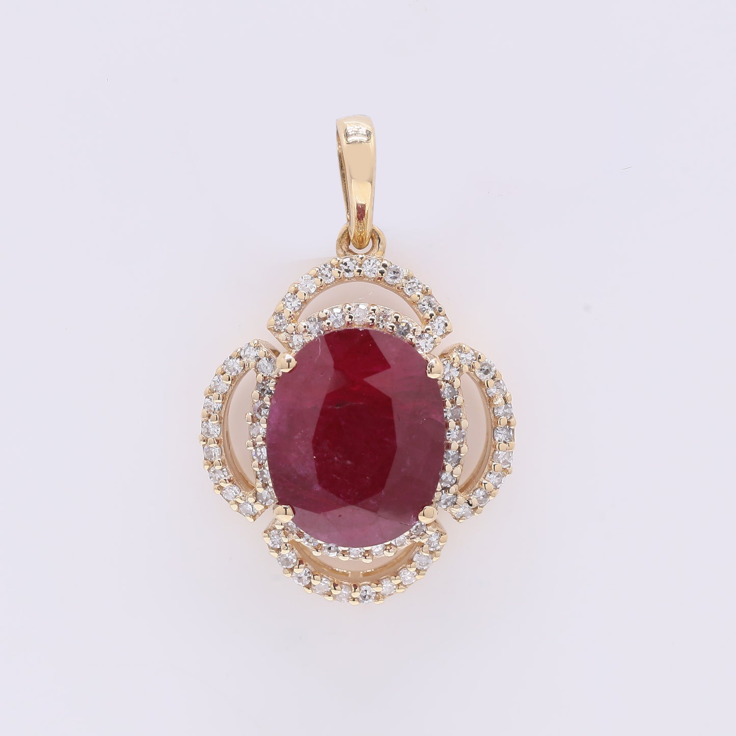 3.77 Ct Oval Mixed Cut Natural Ruby 14K Gold Pendant