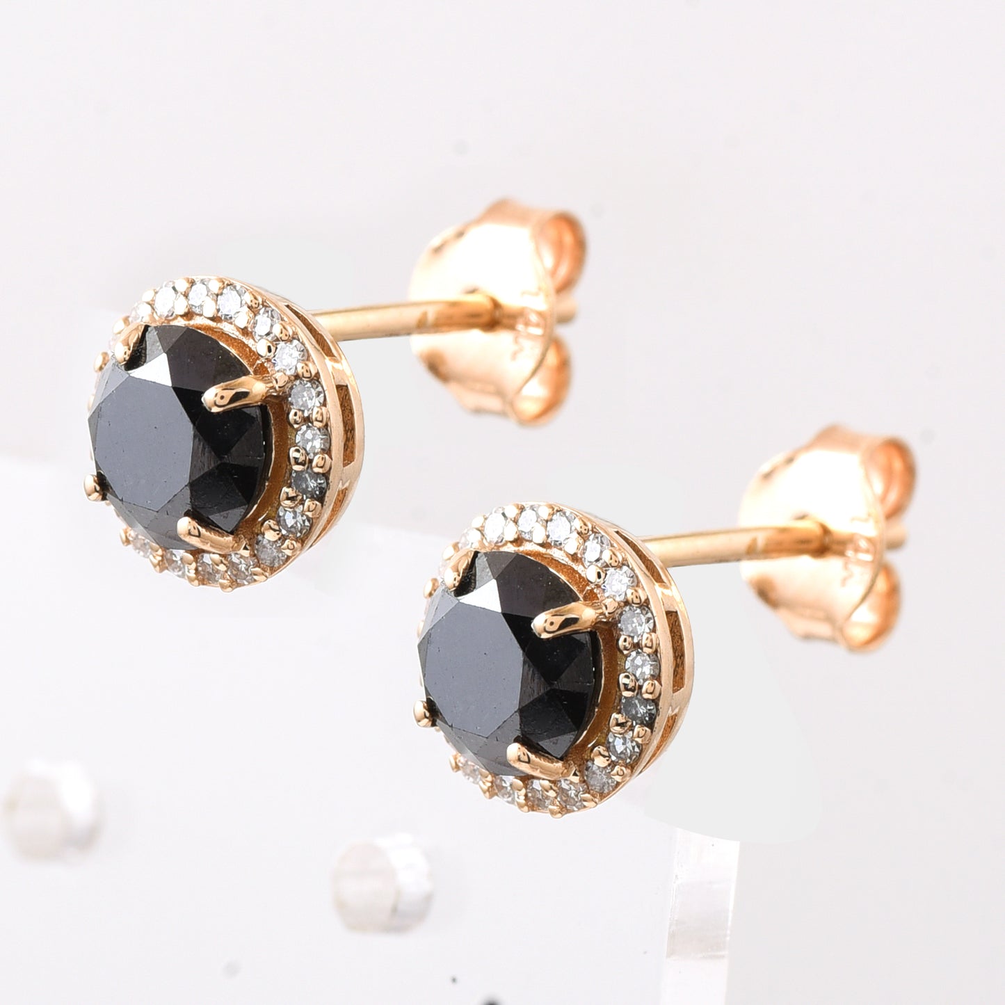 1.70 Ct Round Black Diamond 14K Gold Earrings