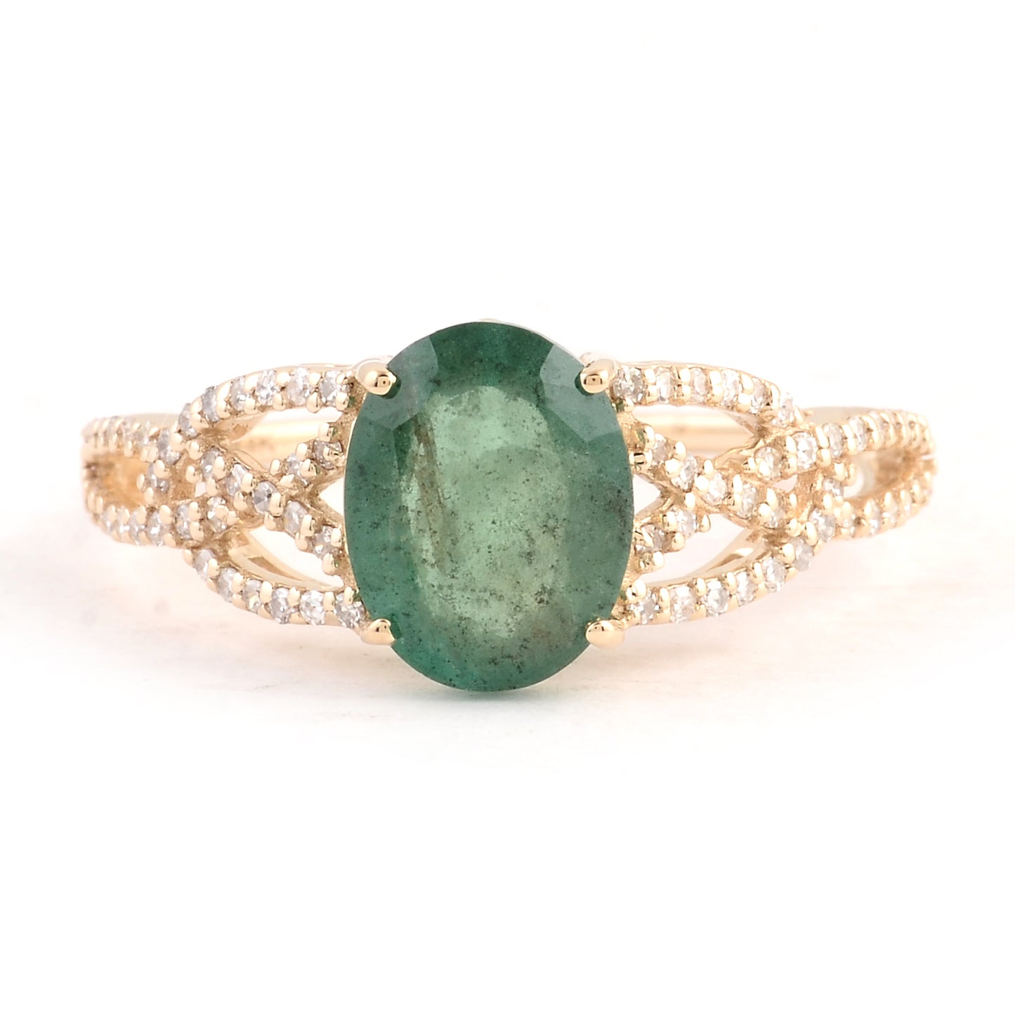 1.97 Ct Oval Mixed Cut Natural Beryl Emerald 14K Gold Ring