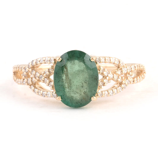 1.97 Ct Oval Mixed Cut Natural Beryl Emerald 14K Gold Ring