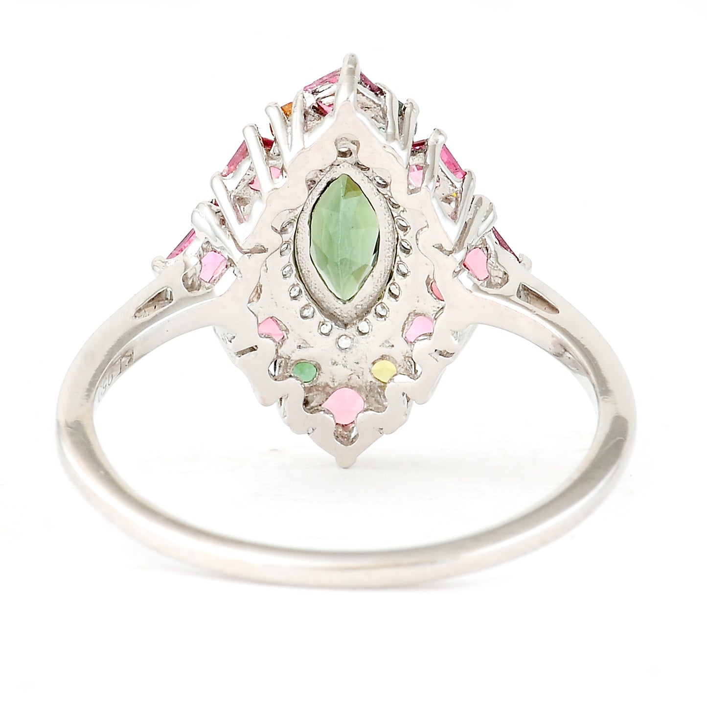 1.20 Ct Marquise Mixed Cut, Square Step Cut, Round Mixed Cut Natural Multi-Coloured Tourmaline 950 Platinum Ring