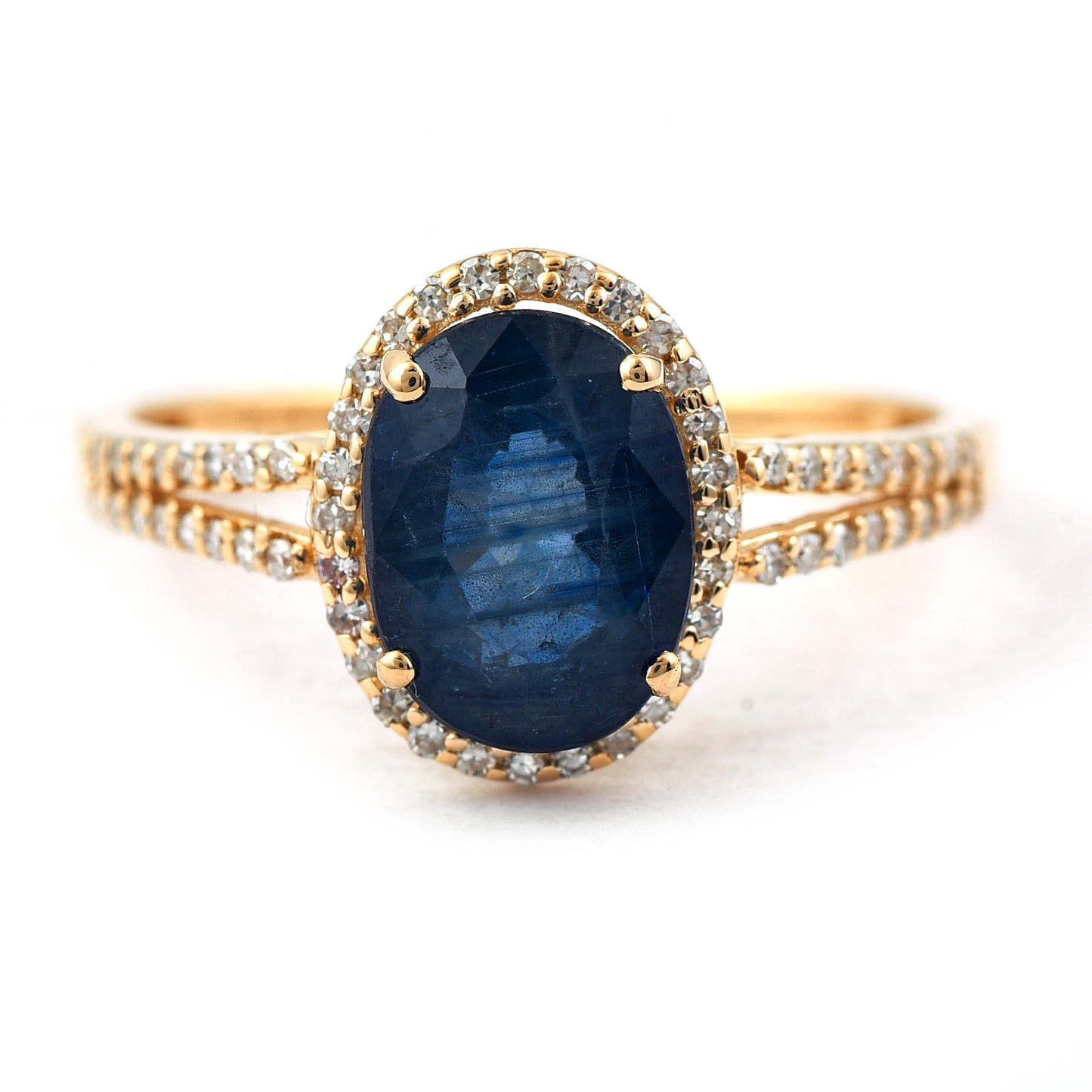 2.39 Ct Oval Mixed Cut Natural Sapphire 14K Gold Ring