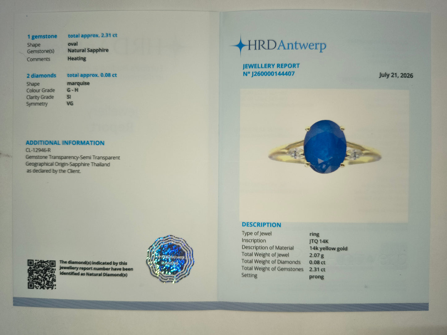 2.39 Ct Oval Natural Sapphire 14K Gold Ring