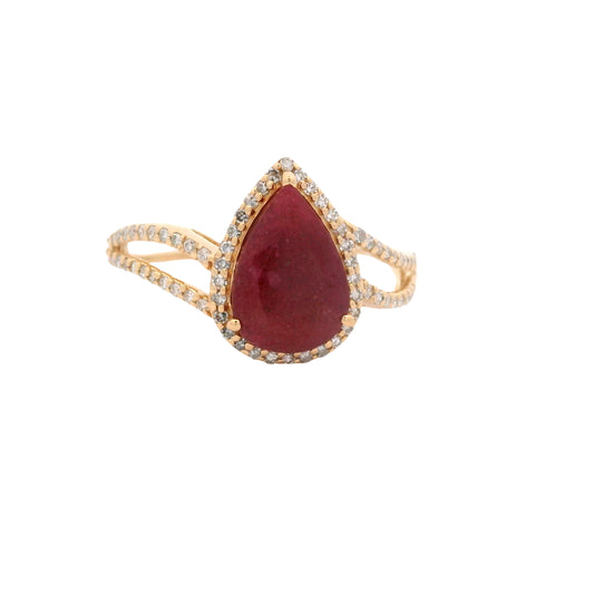 2.00 Ct Pear Mixed Cut Natural Corundum Ruby 14K Gold Ring