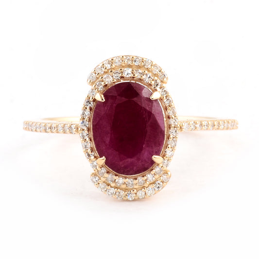 2.54 Ct Oval Mixed Cut Natural Corundum Ruby 14K Gold Ring