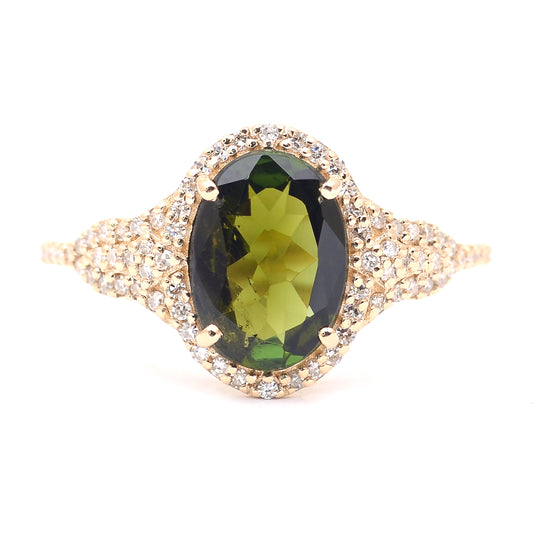 1.93 Ct Oval Mixed Cut Natural Tourmaline 14K Gold Ring