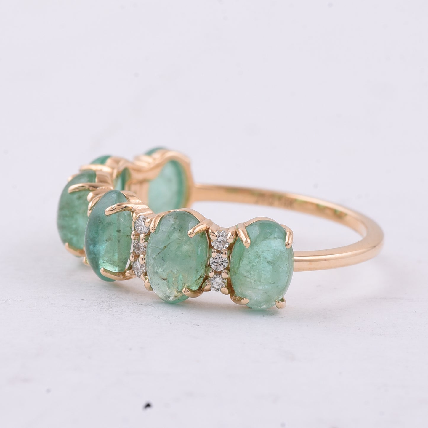 3.02 Ct Oval Cabochon Cut Natural Emerald 14K Gold Ring